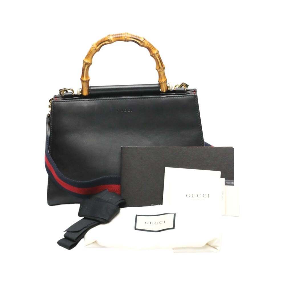 GUCCI Black Leather Bamboo Bag